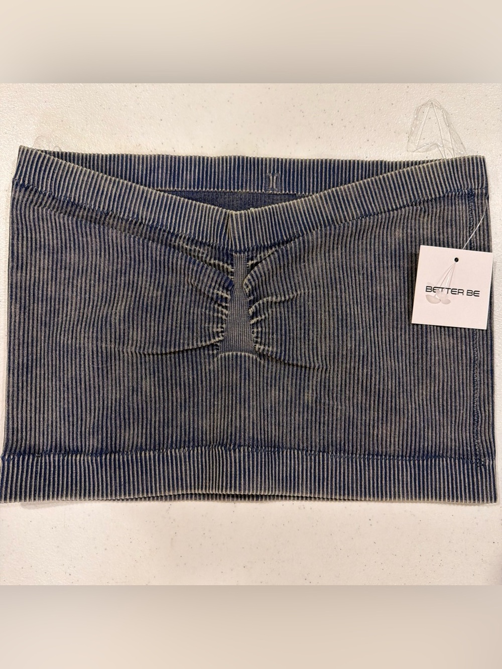 Better Be Ribbed Strapless Tube Top in Navy and White